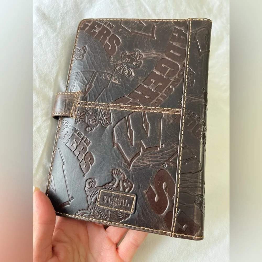 Fossil | Brown Leather Agenda Day Planner Cover | Wisconsin Badgers